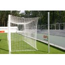Stadion-Fußballtor LIGA 7,32 x 2,44 m in Bodenhülsen mit freier Netzaufhängung, EN 748 -Typ 1, vollverschweißt, silber, mit KU-Netzhaken, mit hochklappbarem Bodenrahmen, aus Stahl Ø 50 mm Rundrohr, 2,00 m tief